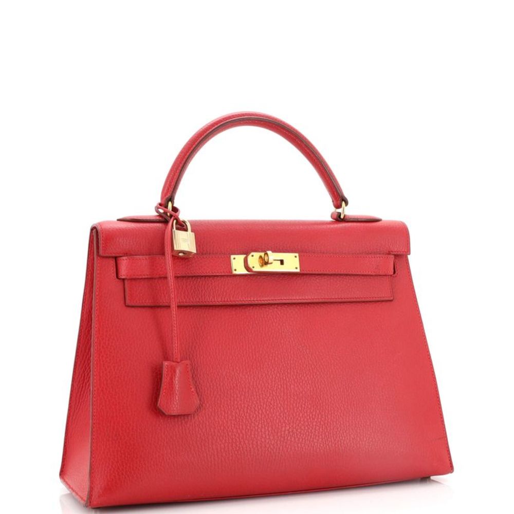 Hermes Kelly Handbag Rouge Vif Ardennes with Gold Hardware 32 Red - Picture 2 of 10